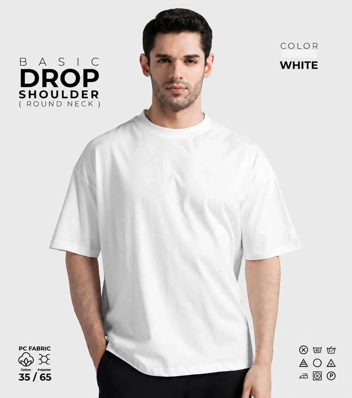Basic Drop Shoulder Round Neck T-Shirt – White