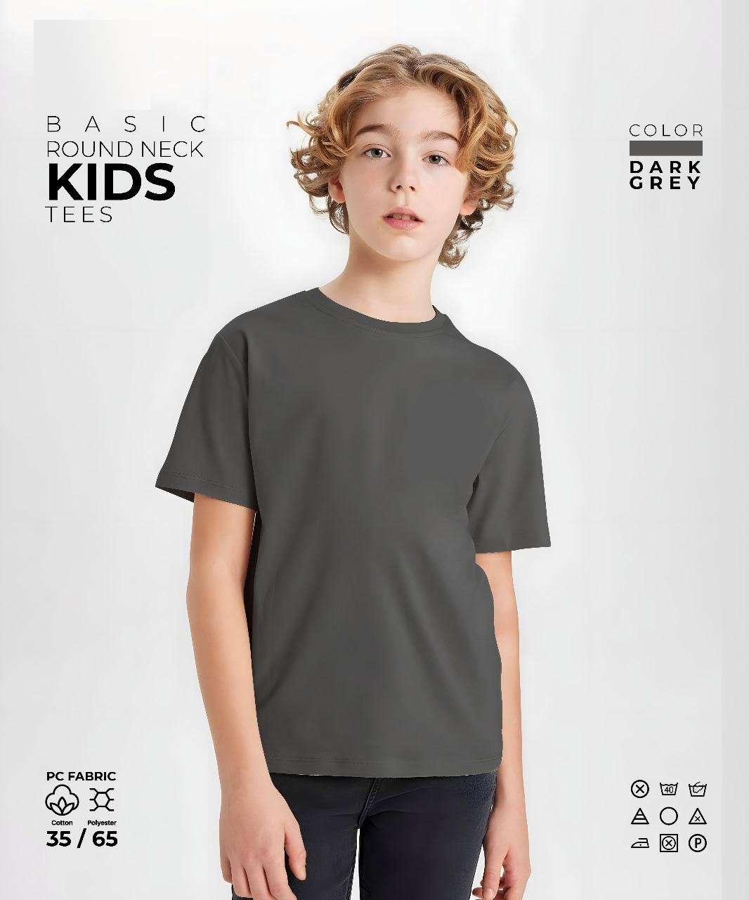 Dark Gray Kids Round Neck T-Shirt