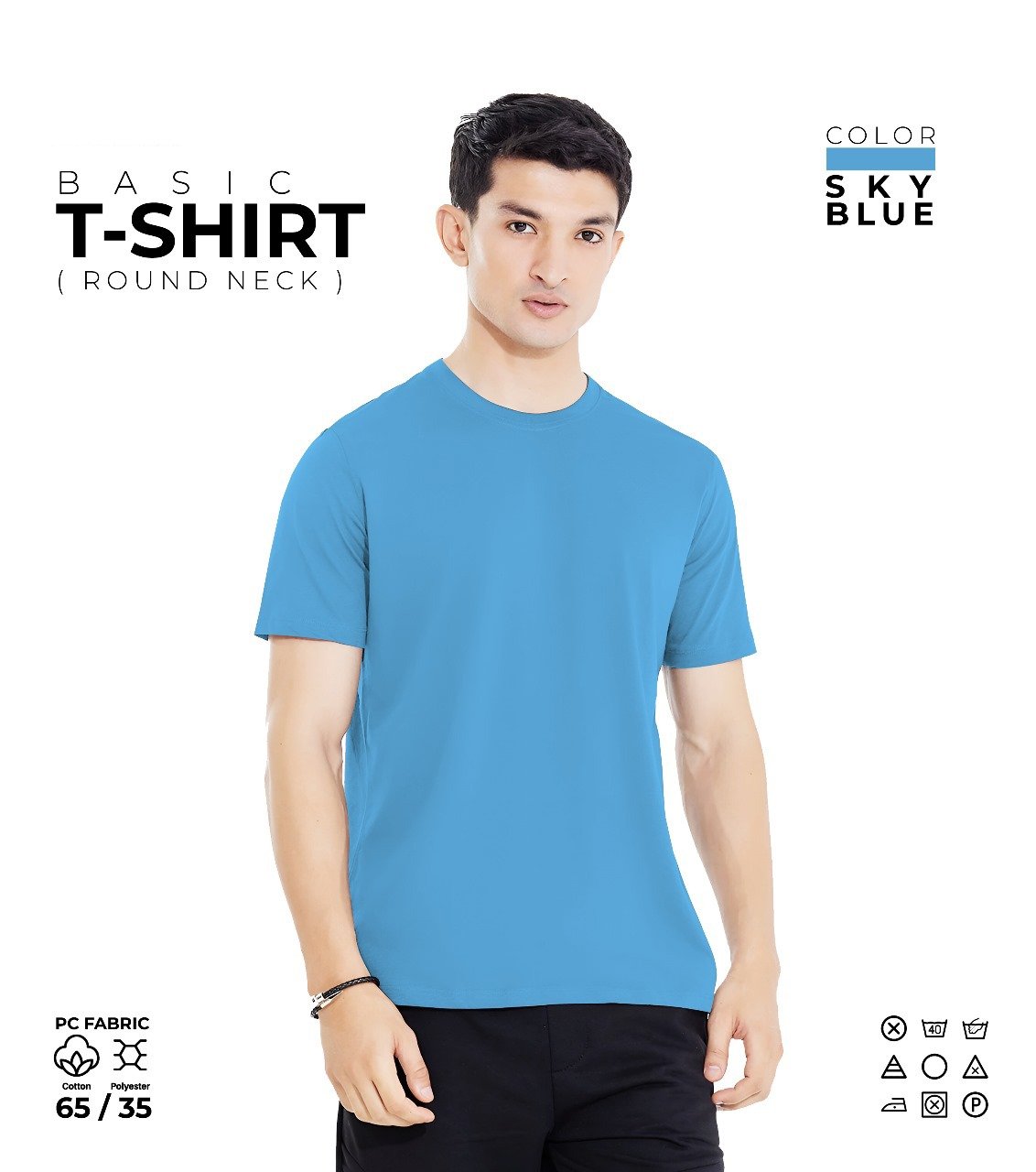 Sky Blue Basic Round Neck T-Shirt